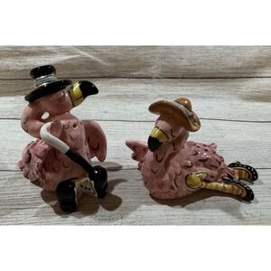 Heather Goldminc Blue Sky Pottery Pink Flamingo Salt & Pepper Shakers Novelty